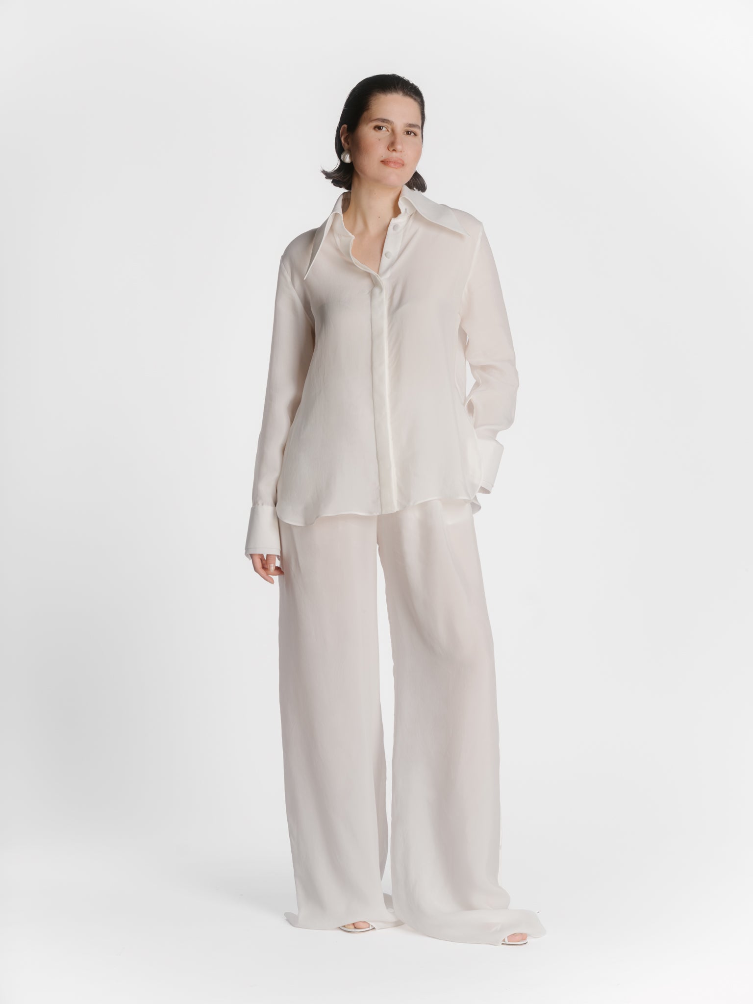 Cupro Shirt with Large Collar in Off-White by Zamsee