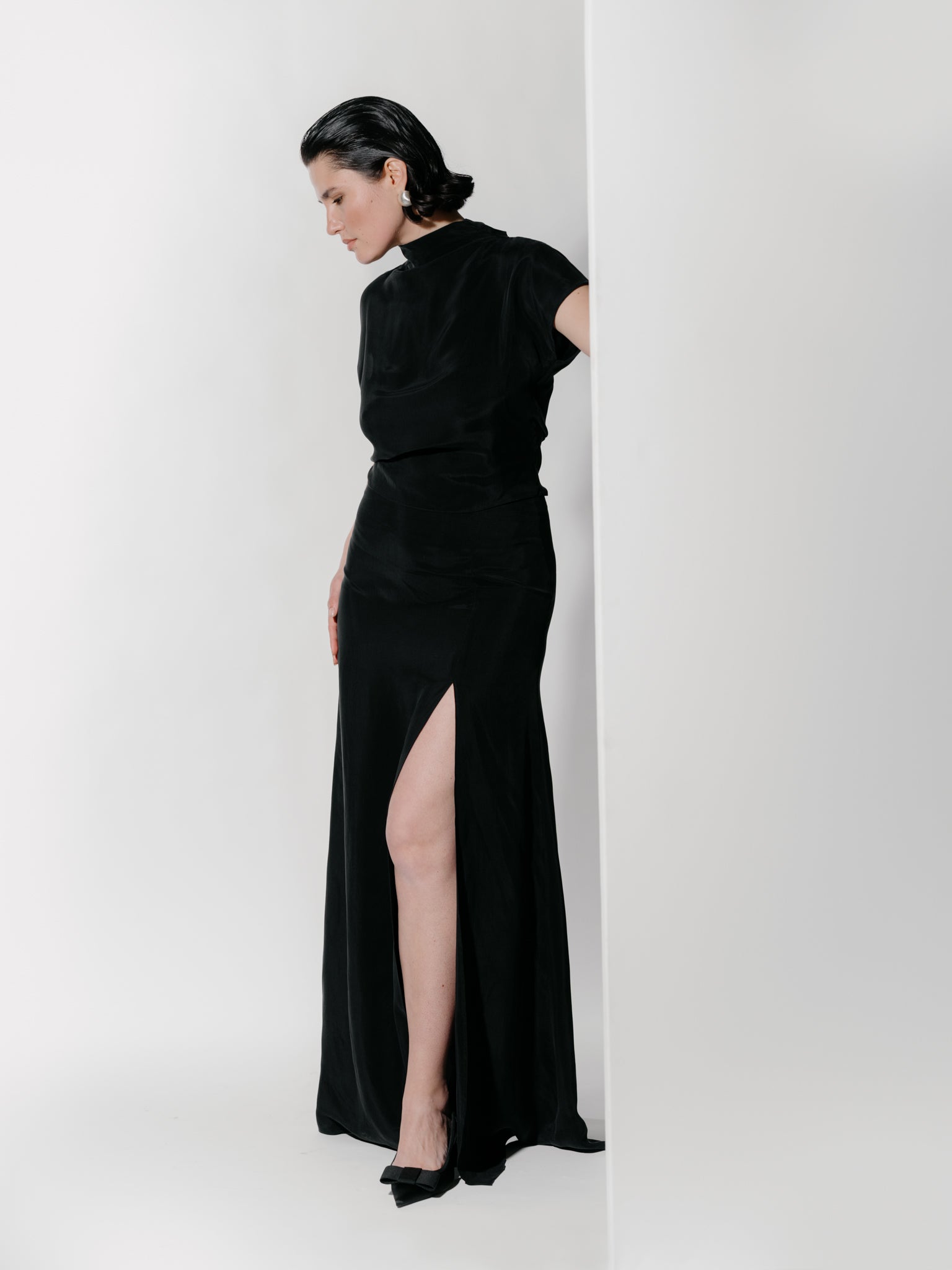 Side Slit Long Skirt in Black by Zamsee