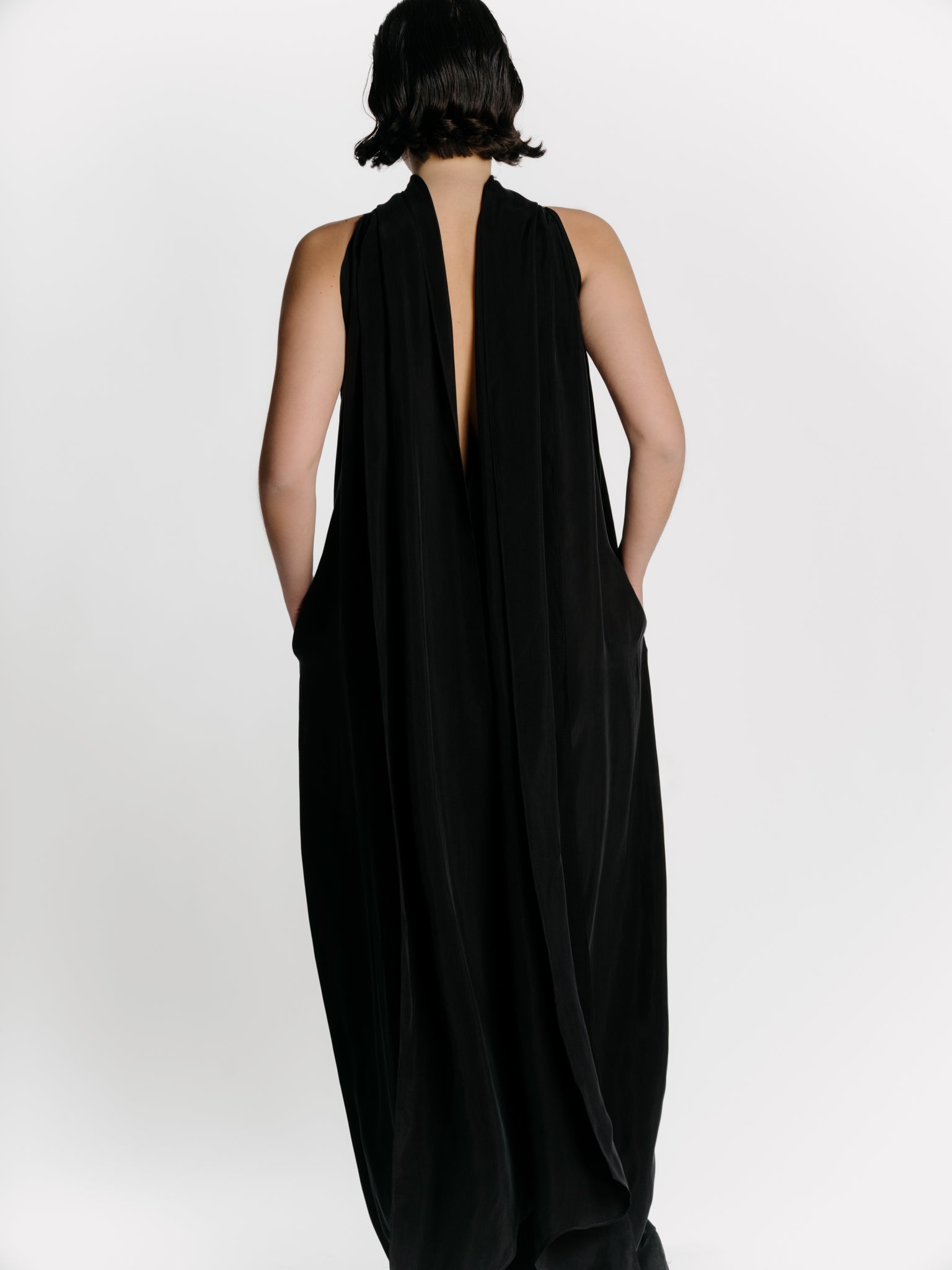 Scarf Detail Maxi Dress in Black by Zamsee