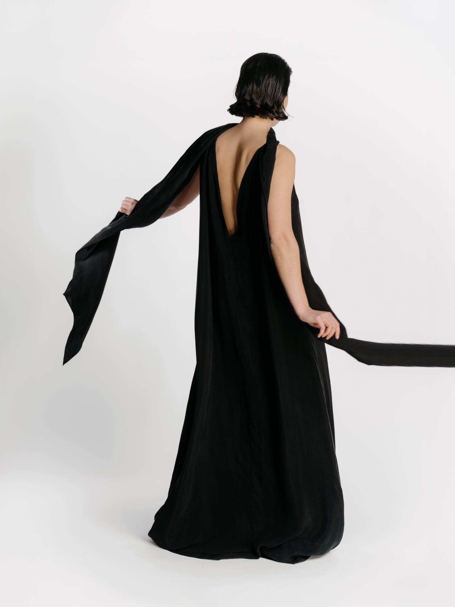 Scarf Detail Maxi Dress in Black by Zamsee