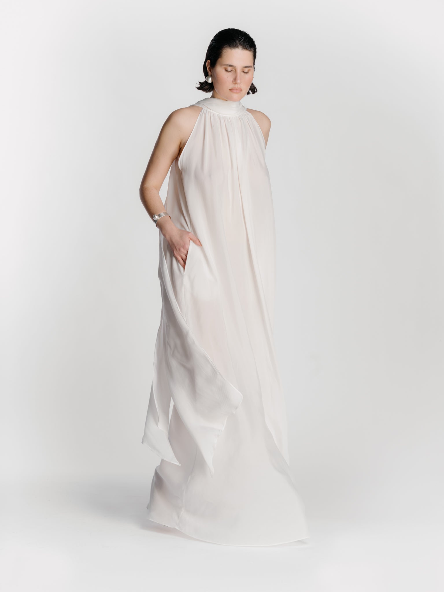 Scarf Detail Maxi Dress in Off-White by Zamsee