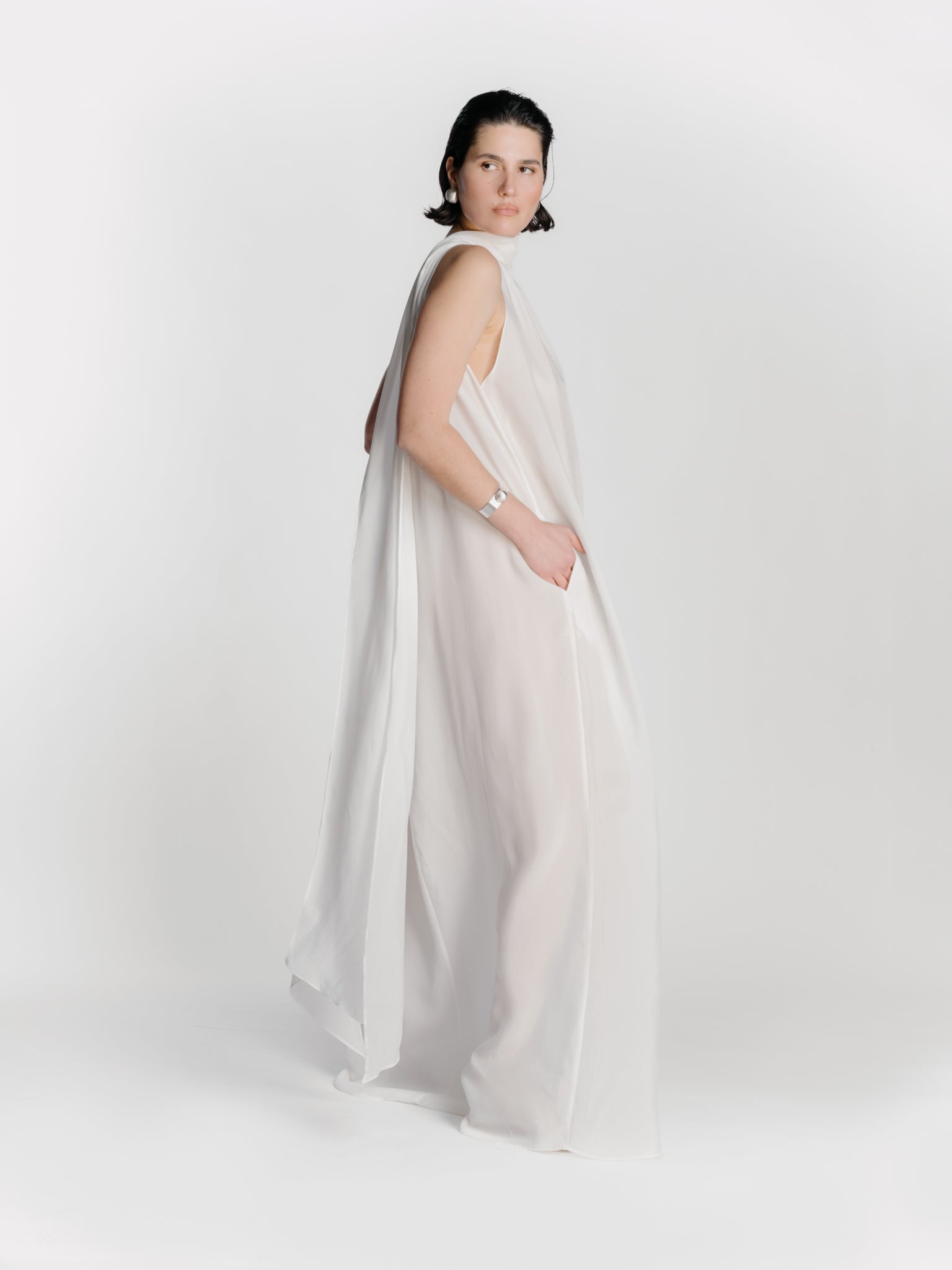 Scarf Detail Maxi Dress in Off-White by Zamsee