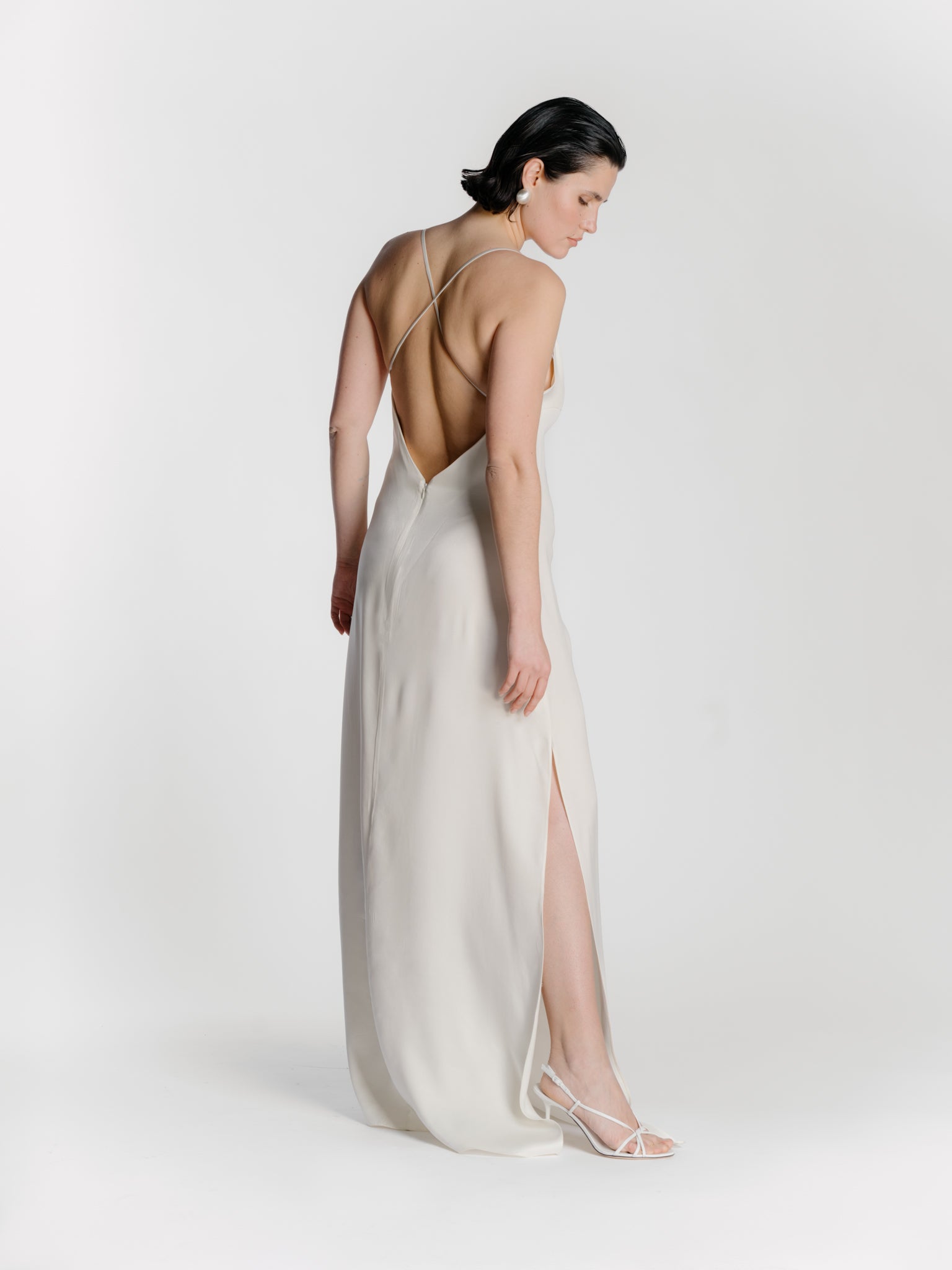 Silk Slip Dress in Off-White by Zamsee