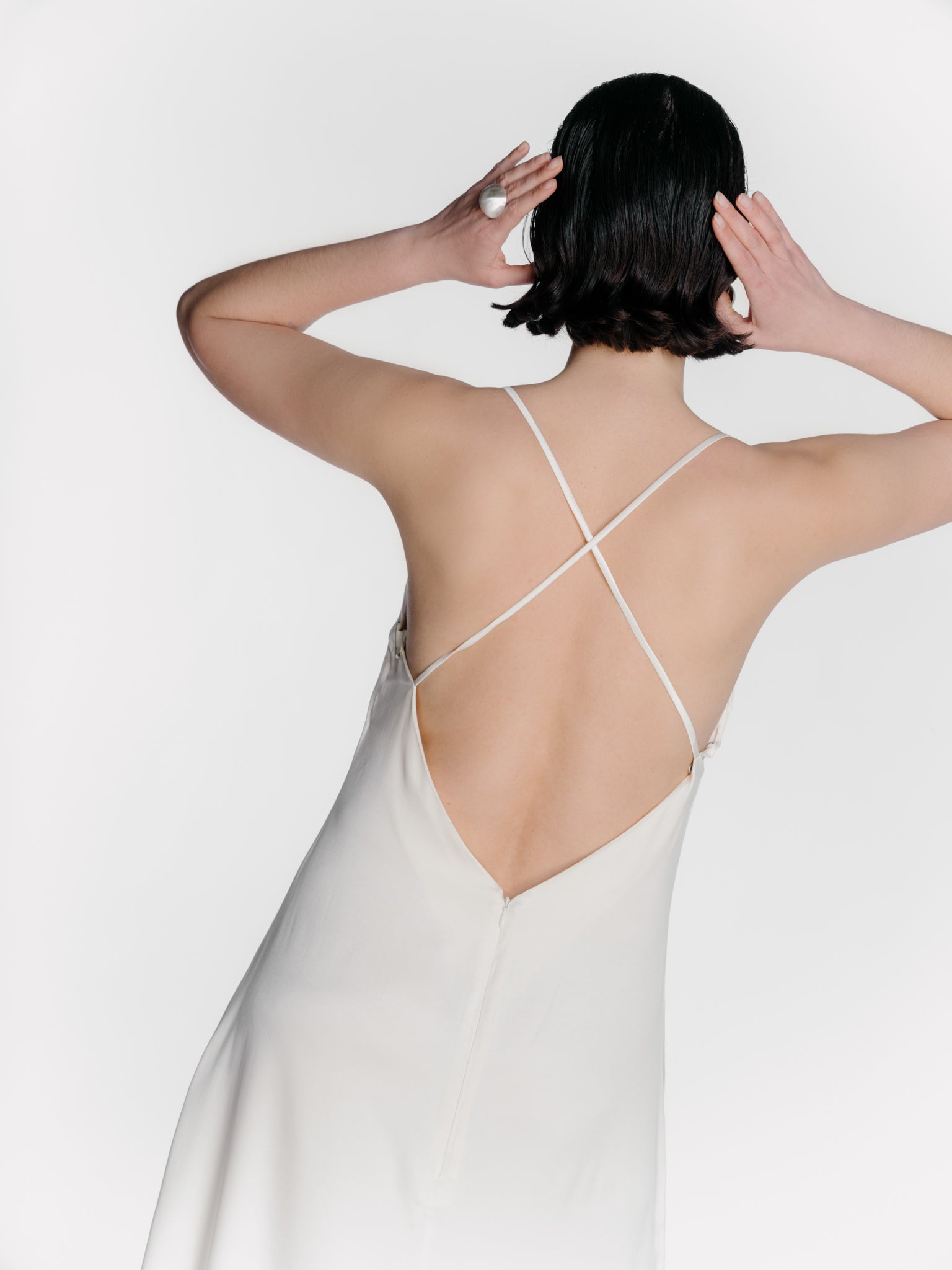 Silk Slip Dress in Off-White by Zamsee