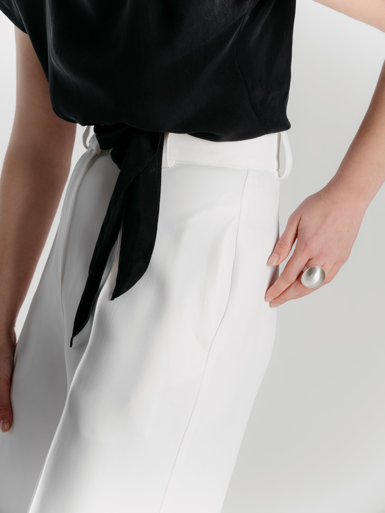 Viscose Wide Led Trousers with High Waist - White by Zamsee