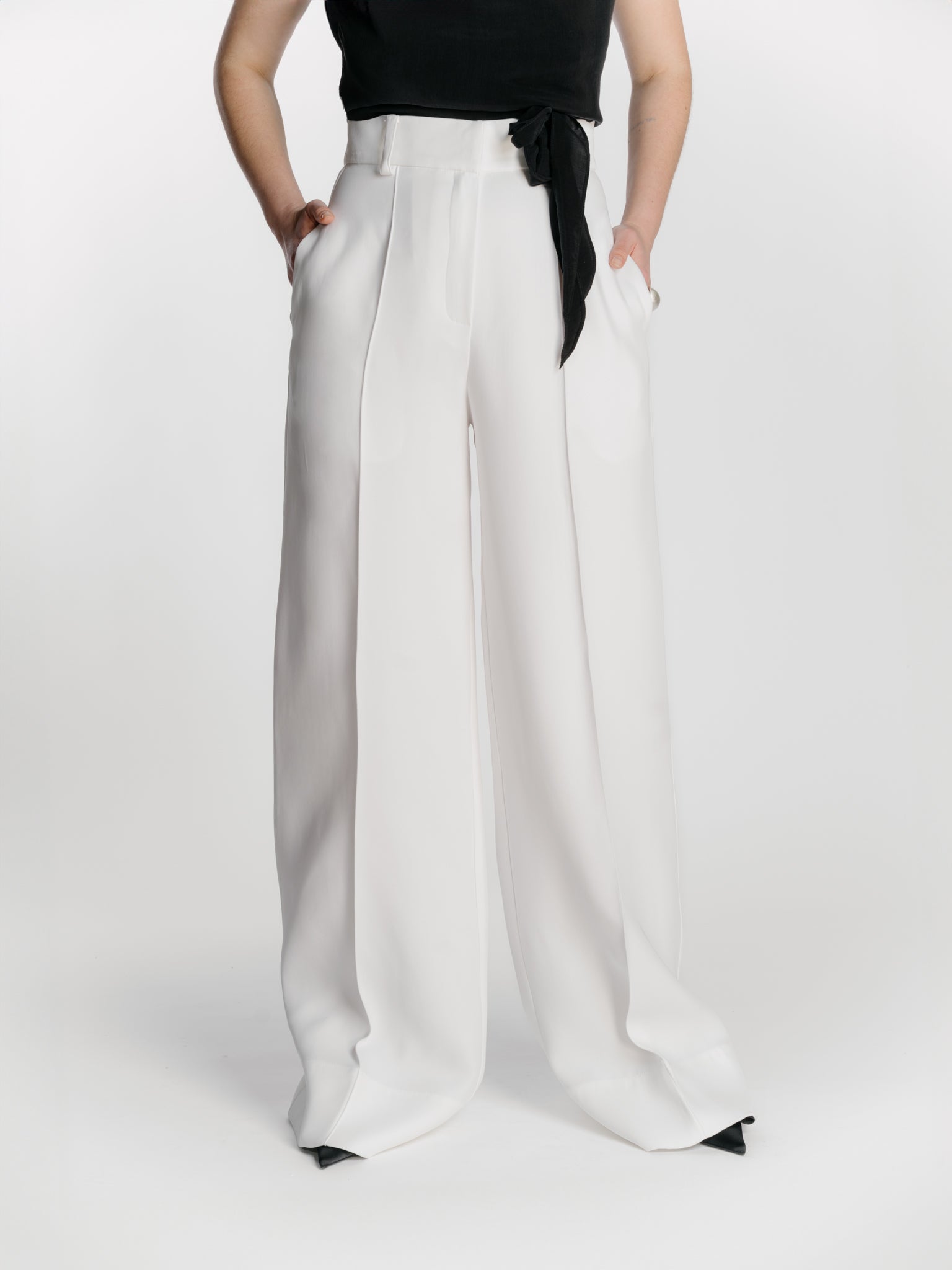 Viscose Wide Led Trousers with High Waist - White by Zamsee