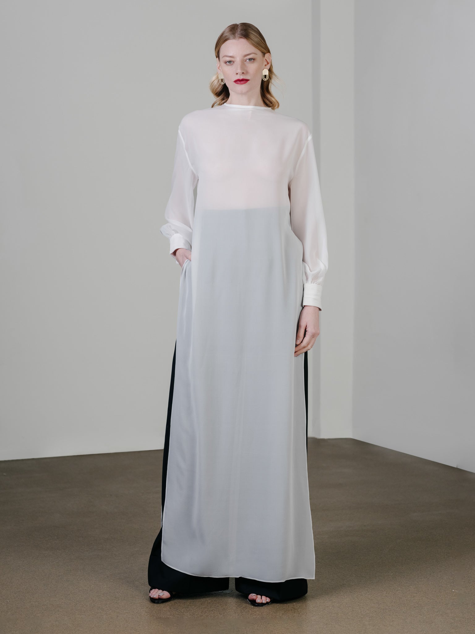 Silk Floor-Length Blouse with Side Slit by Zamsee