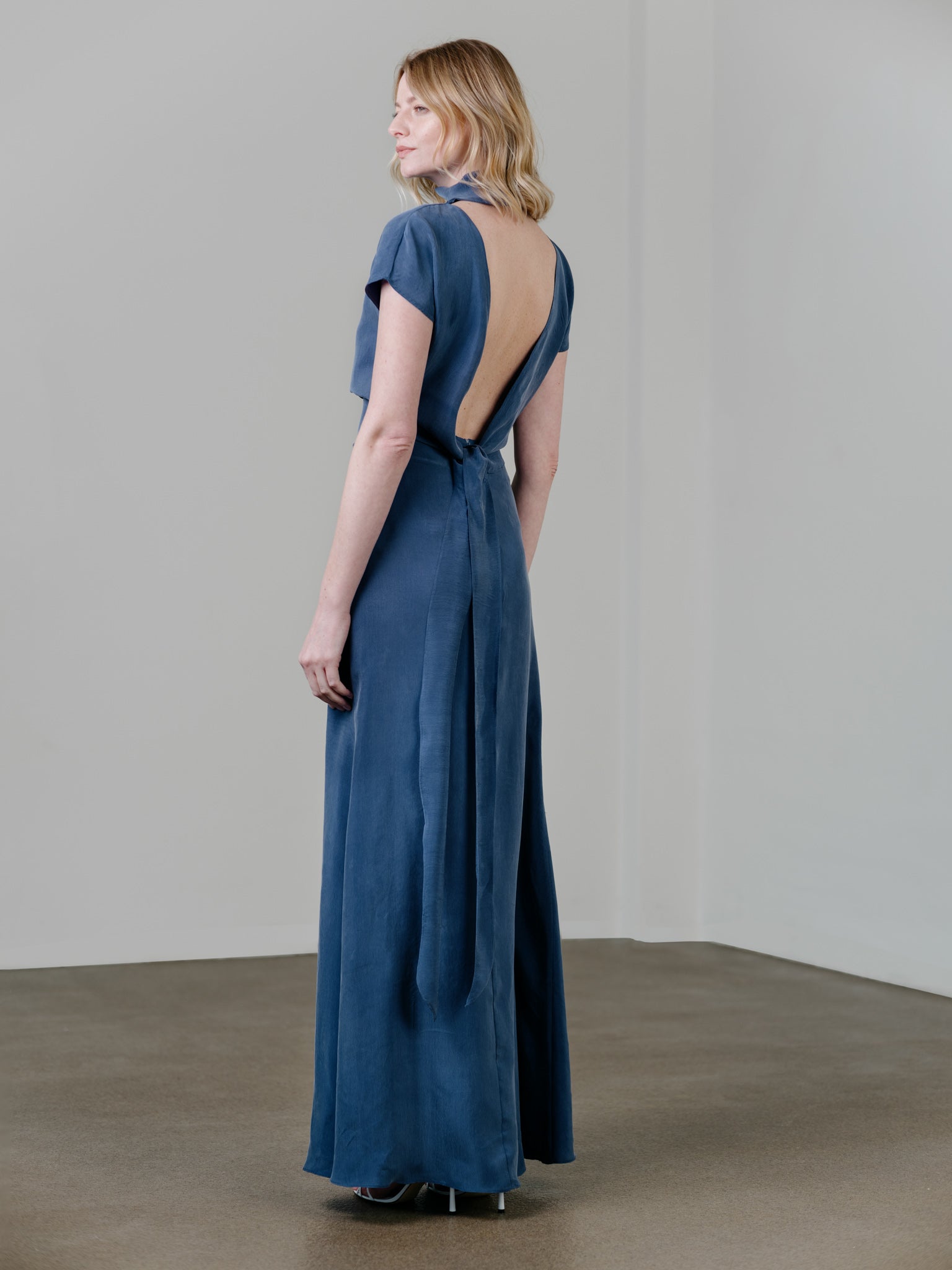 Side Slit Long Skirt in Dolphin Blue by Zamsee