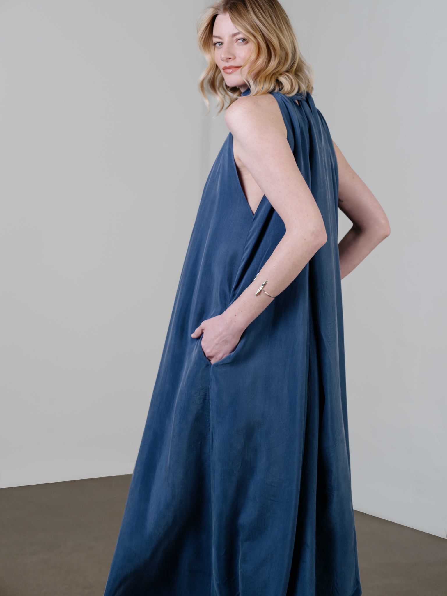 Scarf Detail Maxi Dress – Dolphin Blue