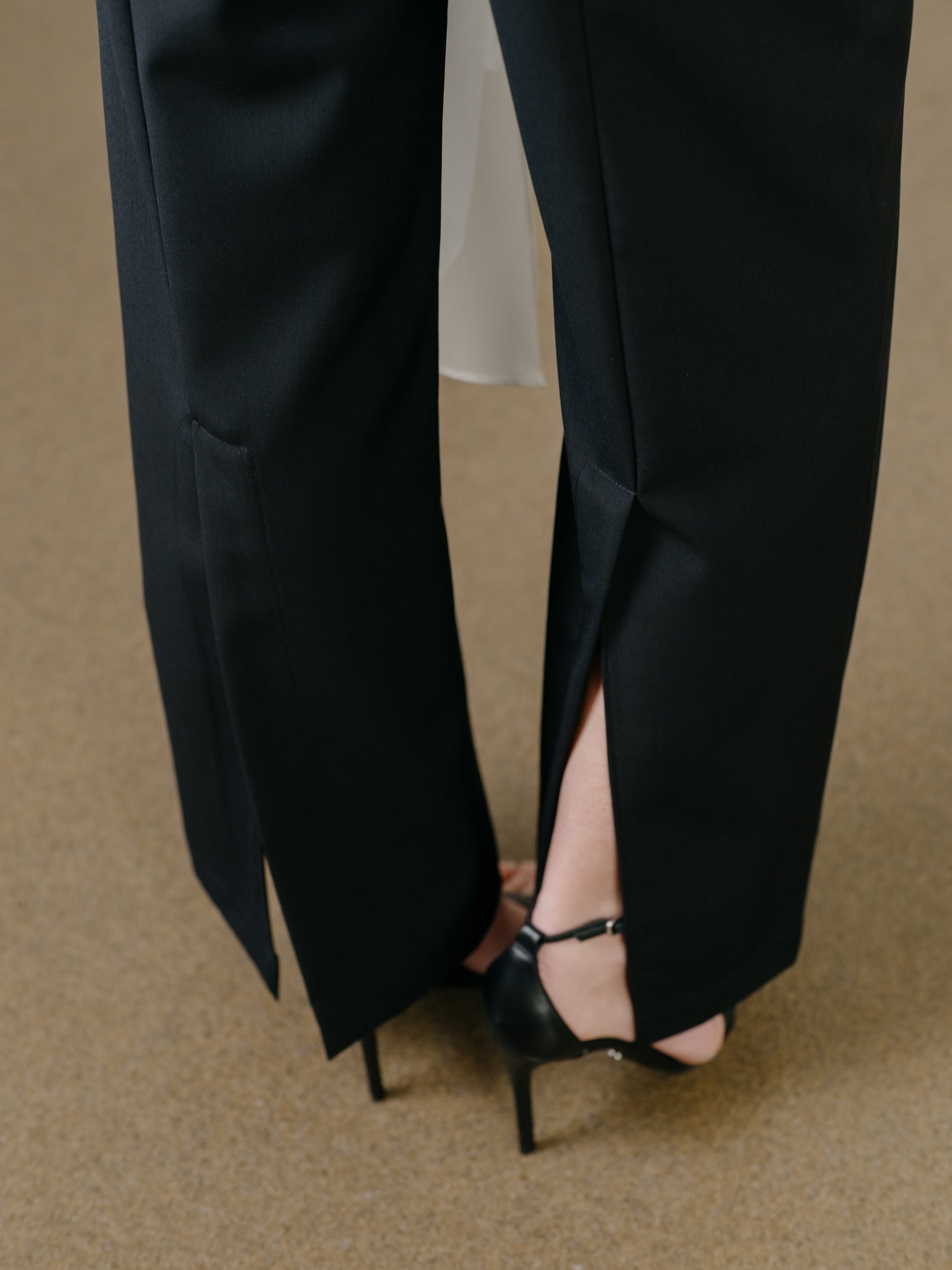 Wool Pants with Back Slit – Black by Zamsee back slit view