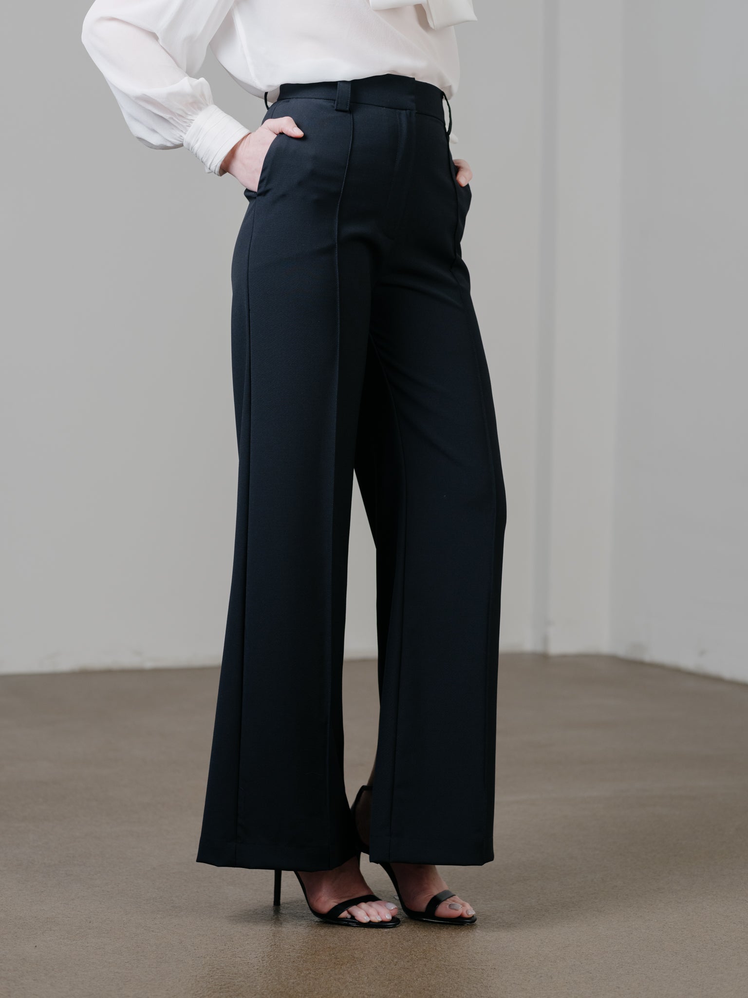 Wool Pants with Back Slit – Black by Zamsee front pleats