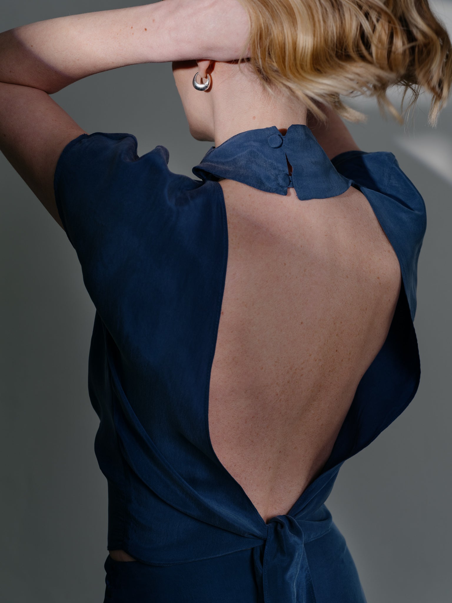 Open-Back Top in Dolphin Blue by Zamsee