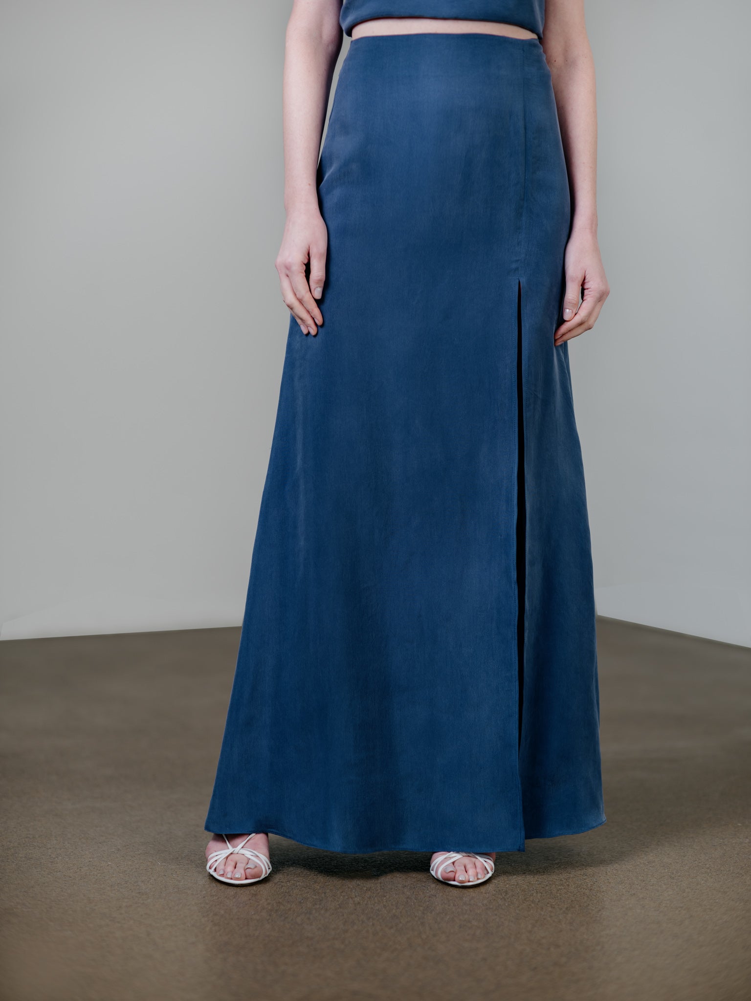Side Slit Long Skirt in Dolphin Blue by Zamsee