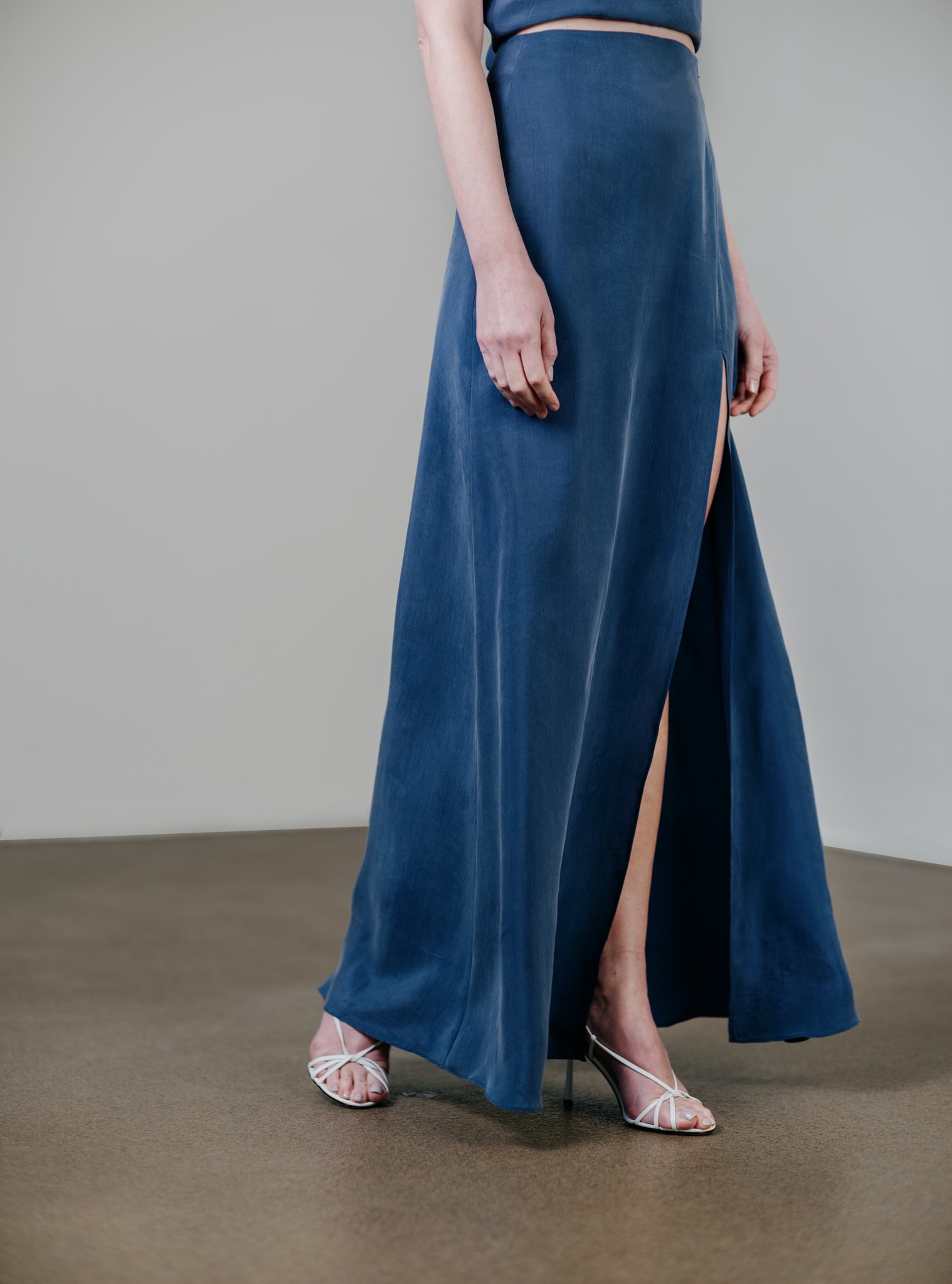 Side Slit Long Skirt in Dolphin Blue by Zamsee