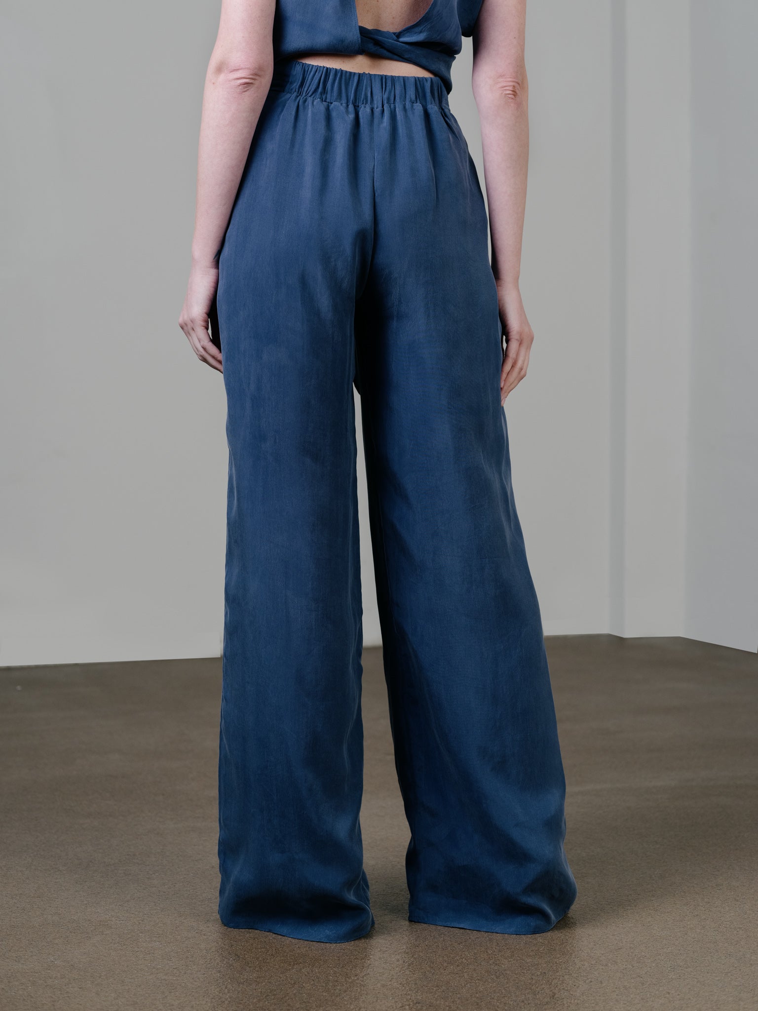 Cupro Loose Trousers - Dolphin Blue by Zamsee