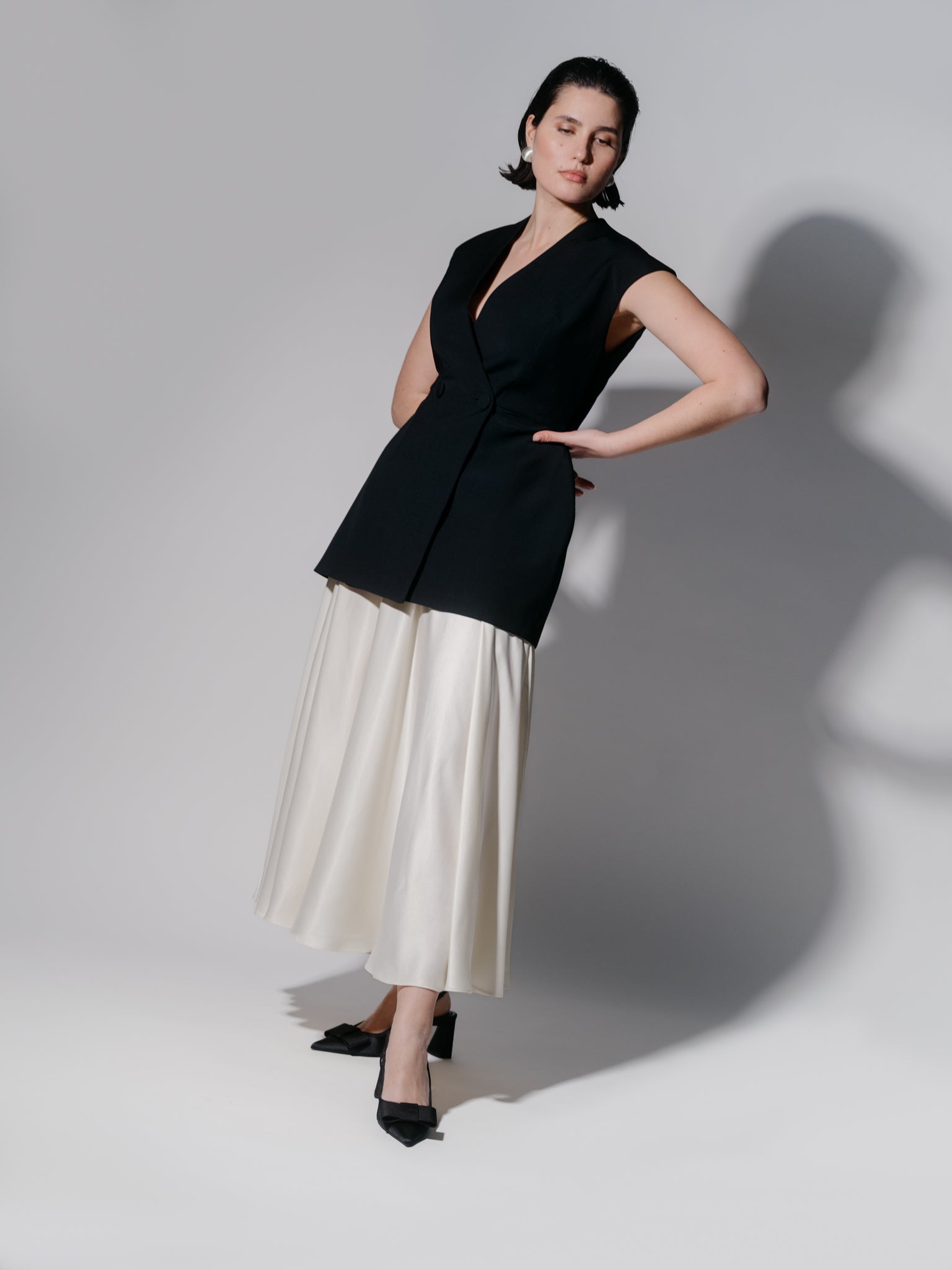 Woman wearing Circular Skirt in Off-White