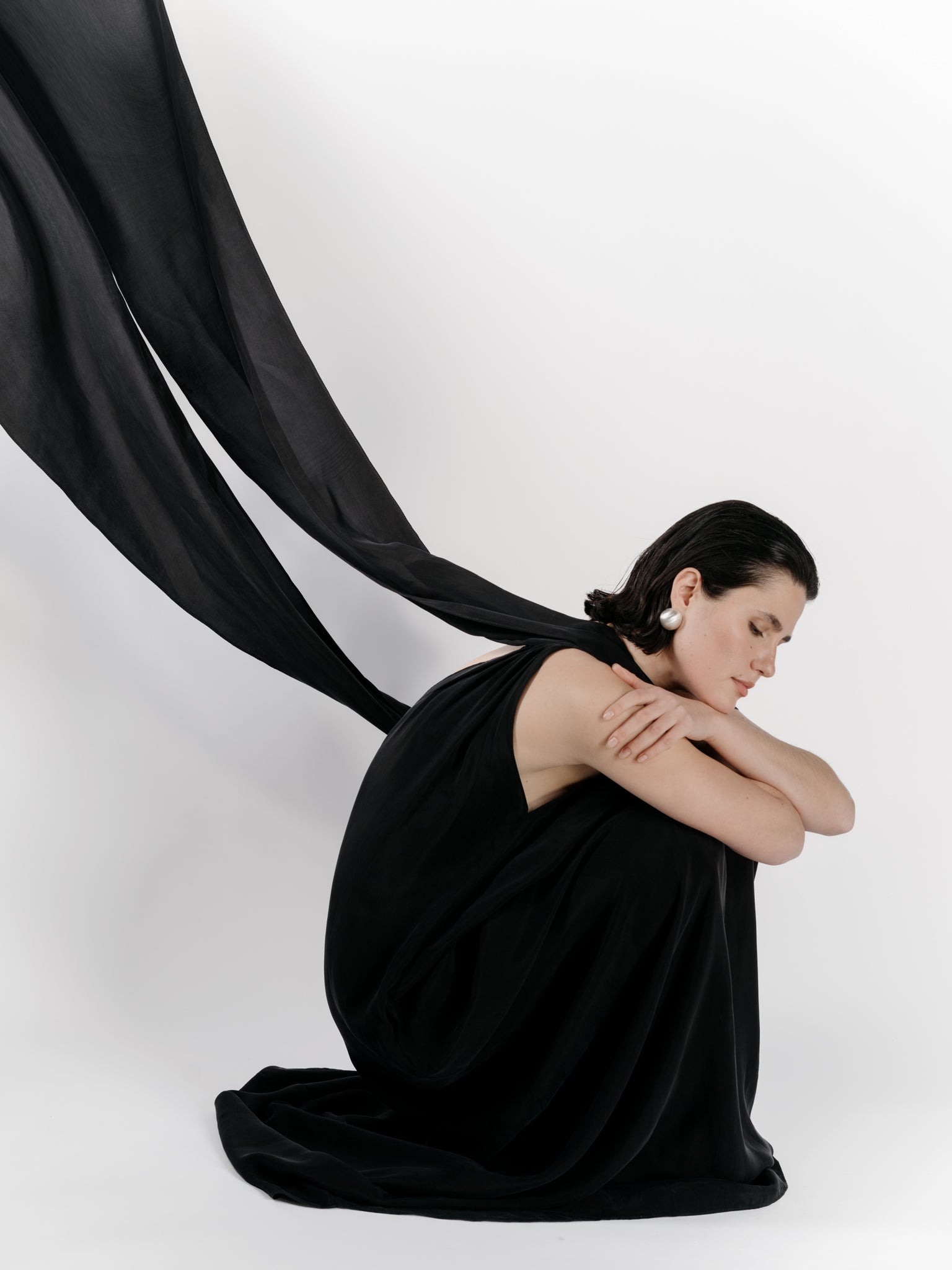 Scarf Detail Maxi Dress in Black by Zamsee