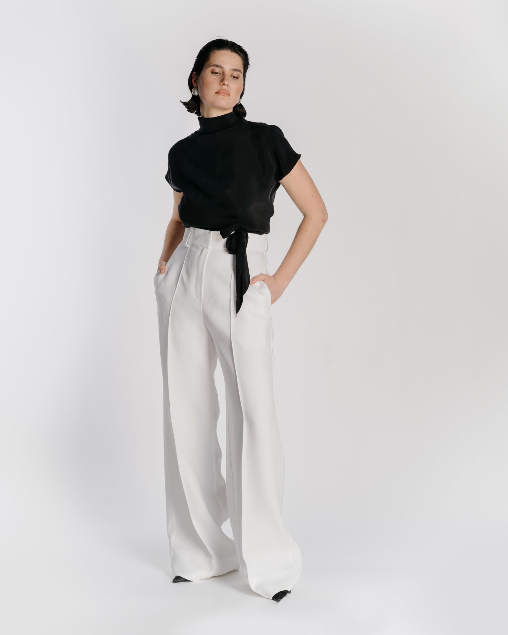 Viscose Wide Led Trousers with High Waist - White by Zamsee