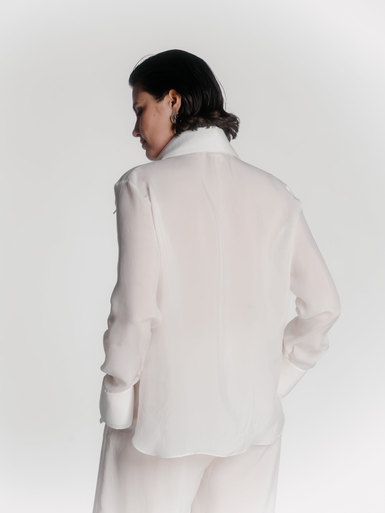 Cupro Shirt with Large Collar in Off-White by Zamsee