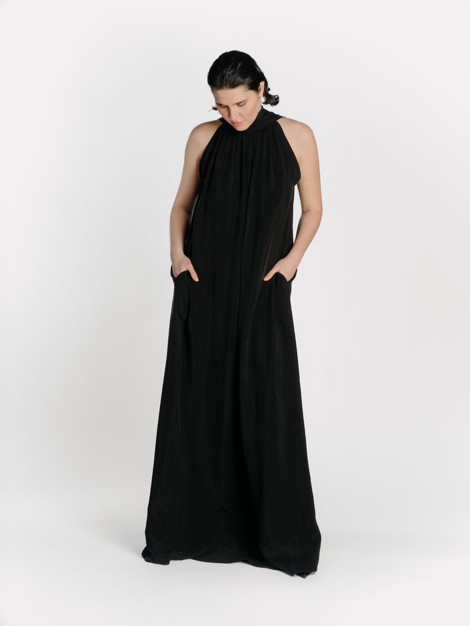 Scarf Detail Maxi Dress in Black by Zamsee