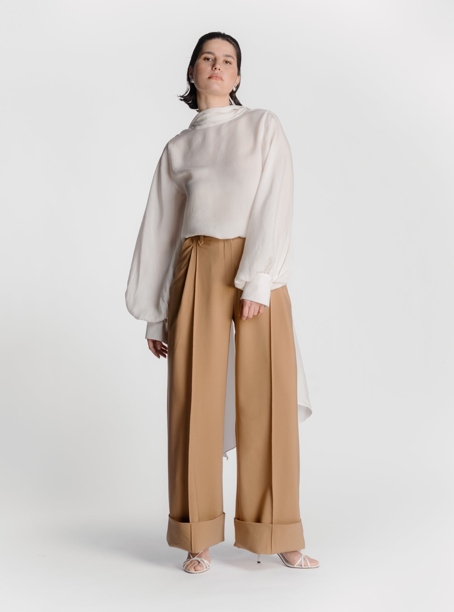 Wool Wide Leg Trousers - Brown