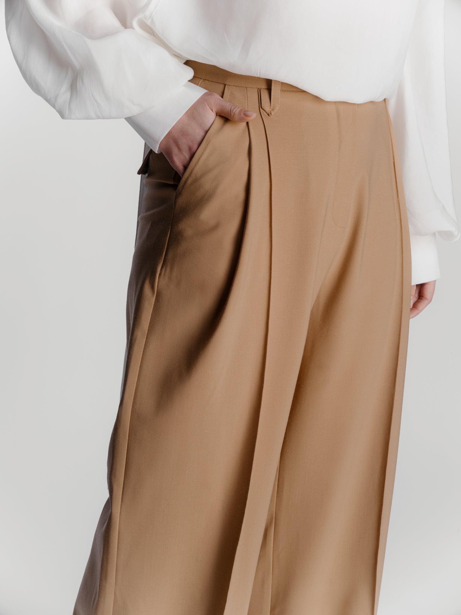 Wool Wide Leg Trousers - Brown